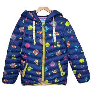 LALA BOBO WOMEN’S RARE BRIGHT GRAPHIC PUFFER HOODIE JACKET COLLECTIBLE LARGE